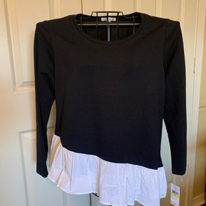 NWT Black White Ruffle Asymmetrical Blouse